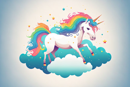 Rainbow unicorn in foggy sky on a backdrop for banners cards brochures social media backgrounds etcの素材
