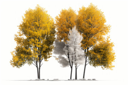 Isolated autumn trees on a white backgroundの素材