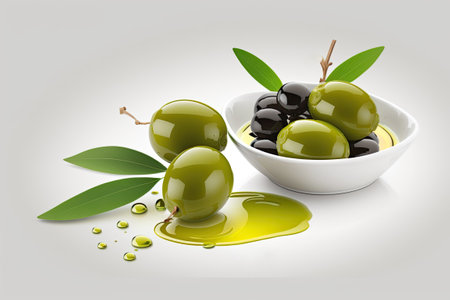 Green olives and olive oil for dippingの素材
