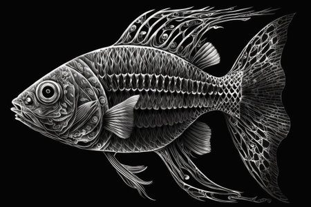 The skeleton of a fish. Drawing done in black inkの素材