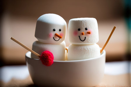 Friendliest marshmallows Laughable marshmallow snowmen two holiday season Christmas decorationsの素材