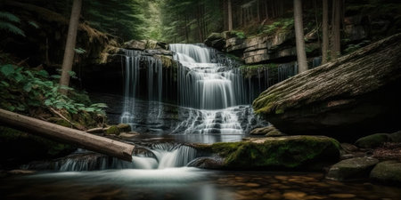 Waterfall cascade with a stream in a natural forest settingの素材