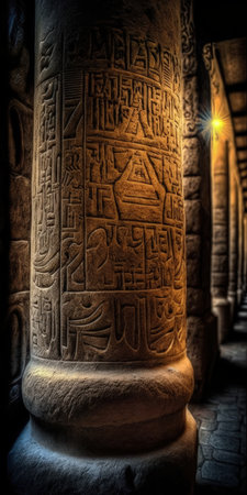 On the stone walls of the Karnak Temple in Luxor there are murals and writings from ancient Egyptの素材