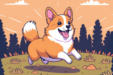 Cartoon symbol of a lovely corgi having fun. nature animal symbol idea solitary. cartoonishly flatの素材