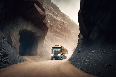 Quarry road with a mining truckの素材