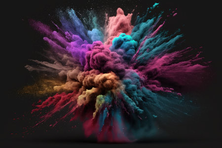 Colored powder explosion isolated on a dark background. background with abstract colorsの素材