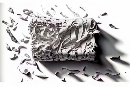 On a white backdrop various paper shreds scrapes and wisps are separated. illustrationの素材