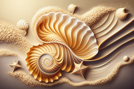 There are shells on the beach. beach with waves and golden sandの素材