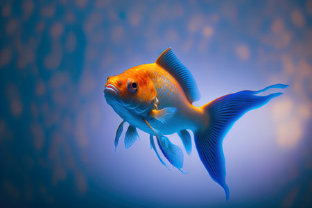 Underwater goldfish on a backdrop with a blue gradient. taken using a 5D Mark III in a studioの素材