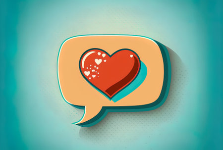 Social media notification symbol in the shape of a heart with speech bubbles as the backdropの素材