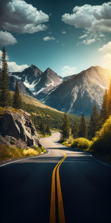 Mountain road with summer sceneryの素材