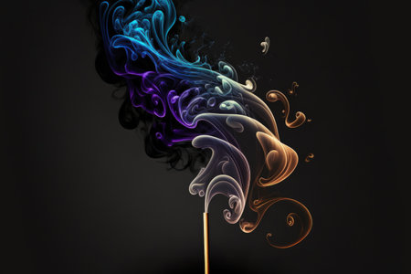 the ethereal design created by incense smoke rising from a stickの素材