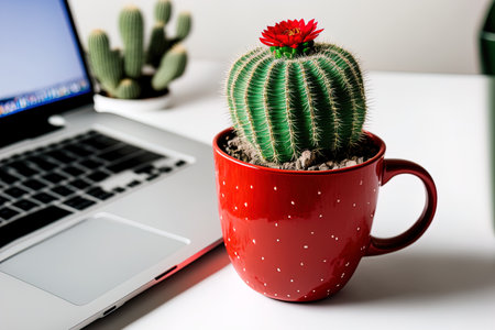 parodia leninghausii a cactus in a red cup on a white background copy space and free textの素材