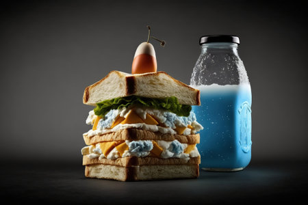 White bread club sandwich stuffed with chicken, egg, and cheeseの素材