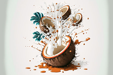 splashes of milk from coconuts on a white backgroundの素材