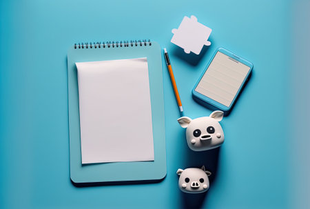 on a blue backdrop paper white envelope notes a social media emblem and a smartphoneの素材