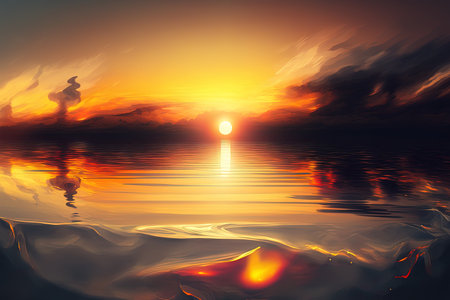 a sunset over the water an abstract seascape line art a soft blur and a water surfaceの素材