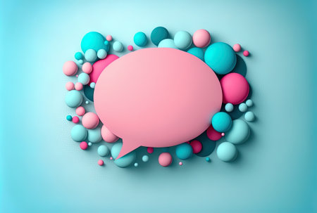 Mockup in blue and pink Pink backdrop with a speech bubble. symbol for a flying speech bubbleの素材