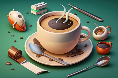 Espresso cups spoons and coffee break writing make up the coffee break conceptの素材