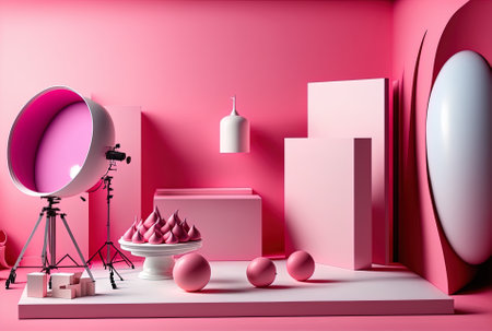 Background for montage of products in an abstract smooth bright pink studio space banner tempの素材