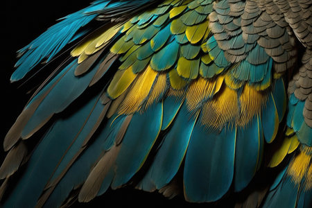 Wing feathers from a blue and gold macawの素材
