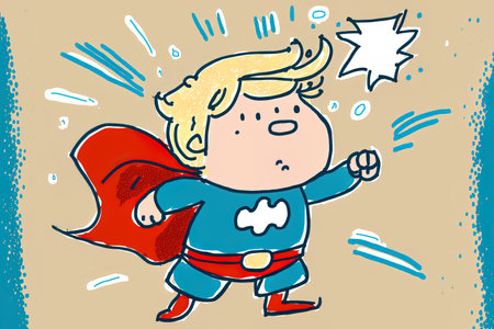 The youngster plays the part of an astronaut while pretending to be a superhero. Draw the ideaの素材