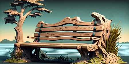 lakeside bench made of woodの素材