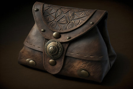 ancient brown leather wallet with a clasp a medieval money bagの素材