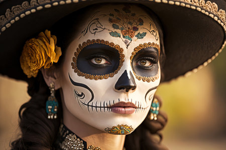 Outdoor catrina portrait. Mexicans celebrate the Day of the Dead with a distinctive flavorの素材