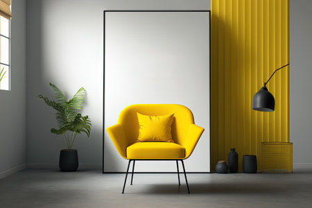 Living room with yellow chair and blank poster. Presentation ideaの素材