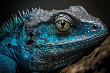 Blue iguana cyclura lewisi blue iguana magnificent cayman and a close up of its headの素材