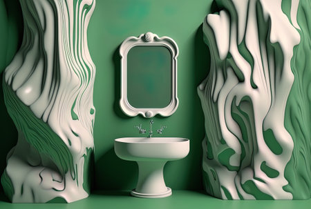 A green and white marbled wall with a bathroom sink like creative flowing inkscape effectの素材