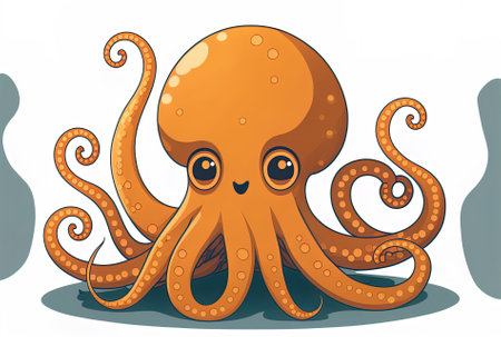 Cartoon octopus image for a symbol. animal nature symbol design in a flat cartoon style solitaryの素材