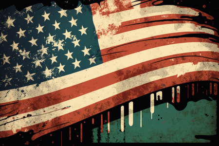 Closeup of grunge American flagの素材