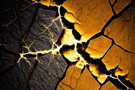 Cracked reddish hot ground texture abstract photograph taken after a volcanic eruptionの素材