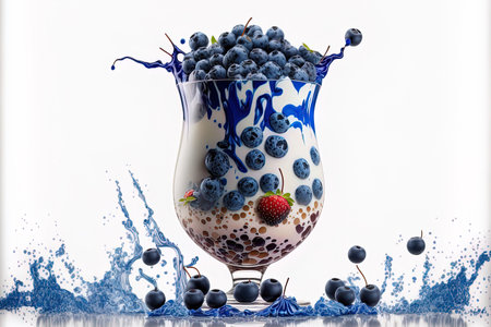 Cocktail or milkshake glass with blueberries isolated on white backdrop. from the apexの素材