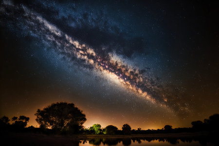 Milky Way galaxy is well seen near phitsanulok in Thailand along with stars and space dustの素材