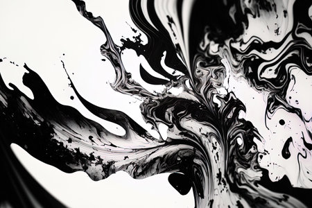 Paper textures with black marble ink on a white backdrop. chaotic organic abstract designの素材