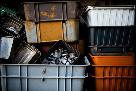 Stackable containers with various metal kinds sorted for use in remelting metal goodsの素材