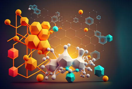 Medical background with low poly wireframe and science background with molecule or atomの素材