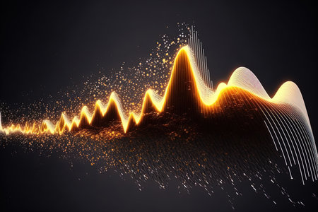dynamic wave of particles in digital form large data visualization glitchy music sound effectの素材
