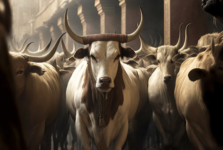 a herd of cows or other livestock is readied for sacrifice on Eid al Adha or Eid al qurban. taurus bの素材