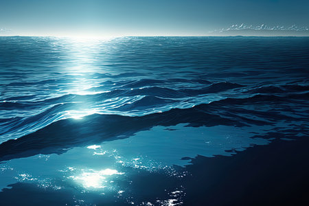 The image of an ocean with calm pure water that is deep indigo in daylight appeals to the sensesの素材