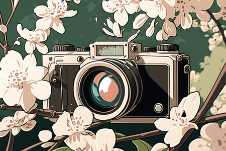 photographing white blossoms up closeの素材