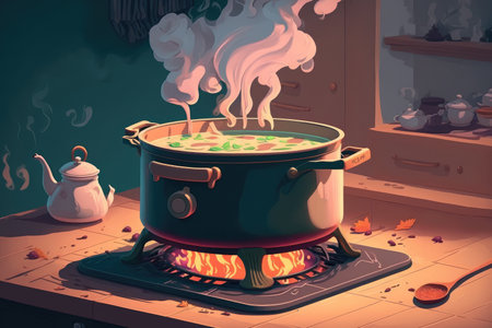 using a pot to cookの素材