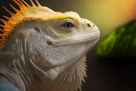 the yellow head Iguana albino up close closeup of an albino iguanaの素材
