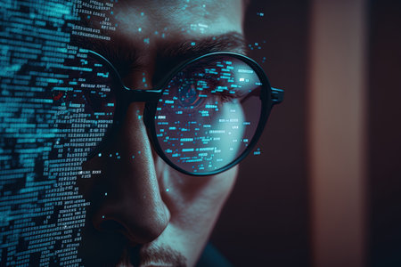 looking for bugs in the code. cropped shot of a young computer programmer looking through dataの素材