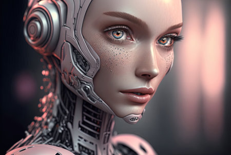 robot with artificial intelligence that looks beautiful and can think like a cartoon characterの素材