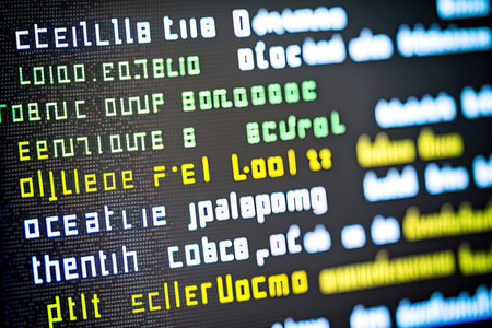 macro photo of computer screen with program source code and highlighted virus inscription in theの素材