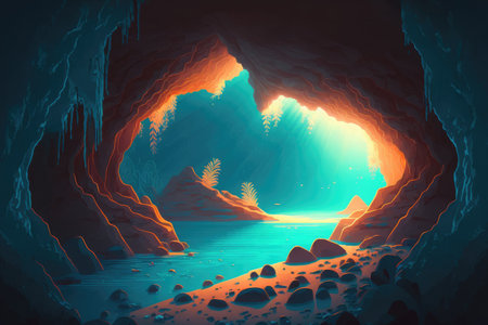 sunlight penetrating the submerged caveの素材